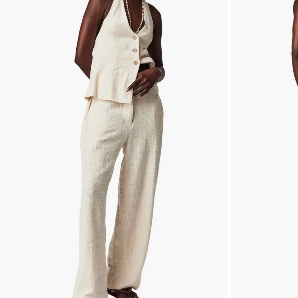 Free People Take Me To Paris Cotton Low Back Tie Vest & Wide Leg Pants Set, M